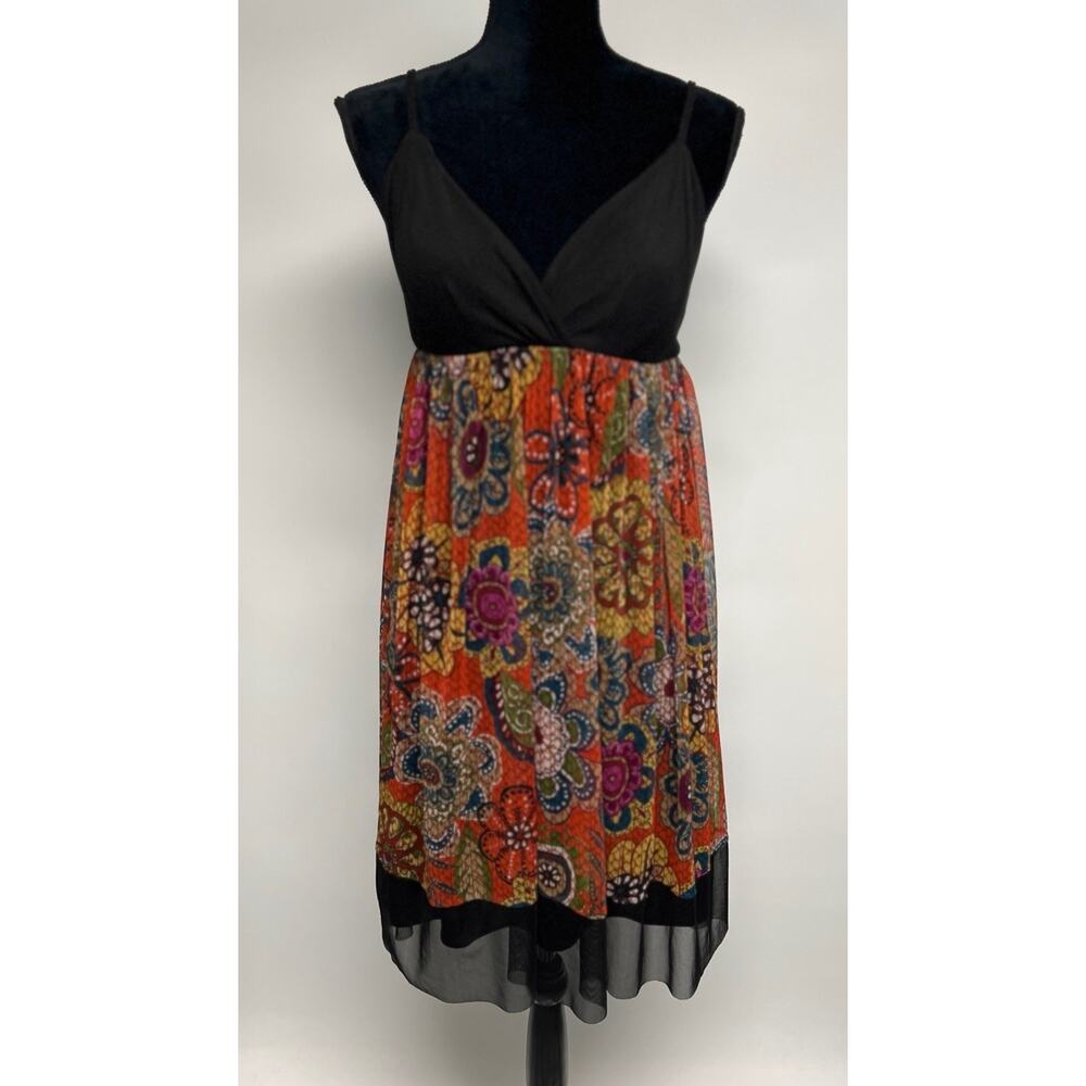 London Times Babydoll Dress Womens Size 8 Sleeveless Colorful Boho Hippie Fairy